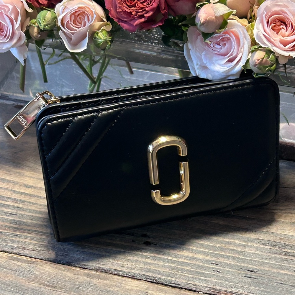 Marc Jacobs Black Quilted Snapshot Card Case with Gold Hardware
